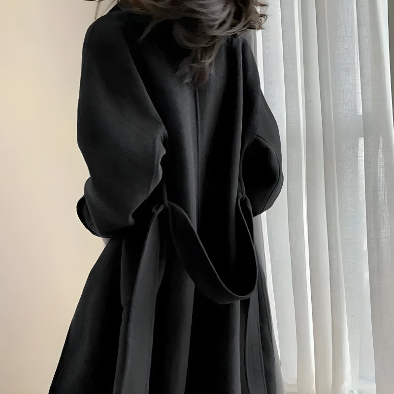 Y2K Retro Dark Academia Belted Long Coat - Perfect for Grunge and 90s Fashion