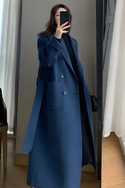 Y2K Retro Dark Academia Belted Long Coat - Perfect for Grunge and 90s Fashion