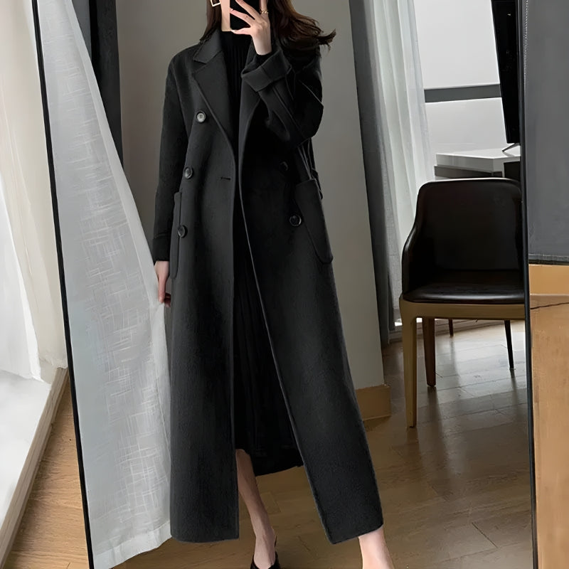 Y2K Retro Dark Academia Belted Long Coat - Perfect for Grunge and 90s Fashion