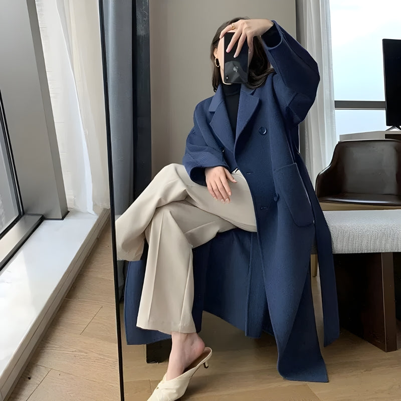 Y2K Retro Dark Academia Belted Long Coat - Perfect for Grunge and 90s Fashion