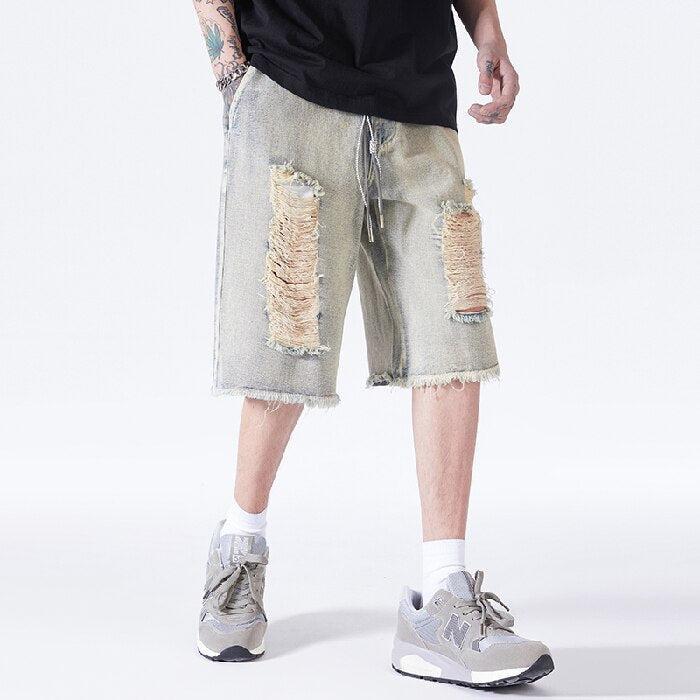 Y2K Retro Distressed Light Wash Denim Shorts - Perfect for 90s and Grunge Outfits