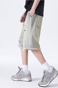 Y2K Retro Distressed Light Wash Denim Shorts - Perfect for 90s and Grunge Outfits
