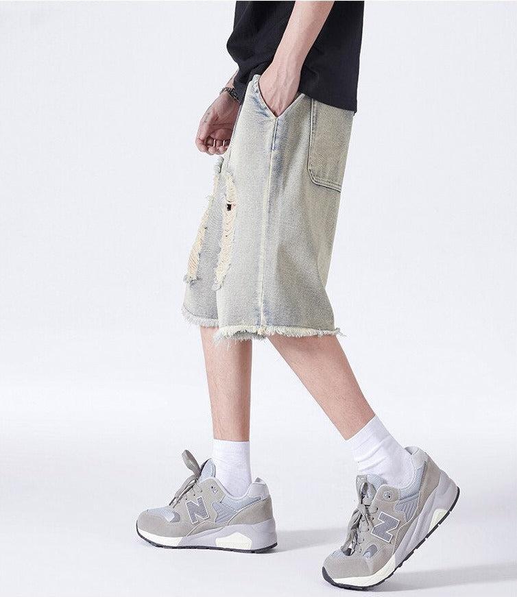 Y2K Retro Distressed Light Wash Denim Shorts - Perfect for 90s and Grunge Outfits