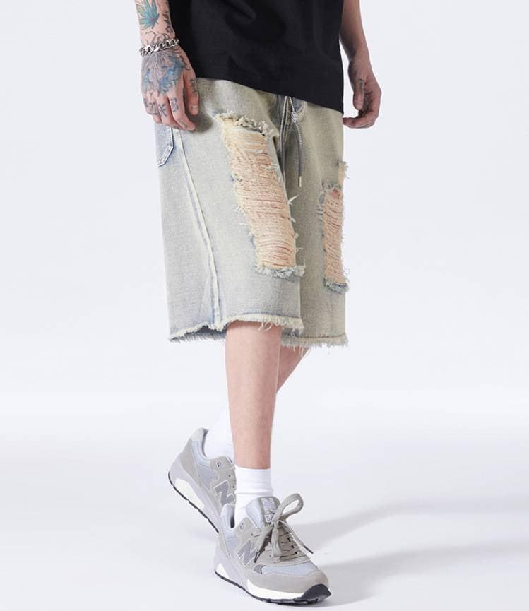 Y2K Retro Distressed Light Wash Denim Shorts - Perfect for 90s and Grunge Outfits