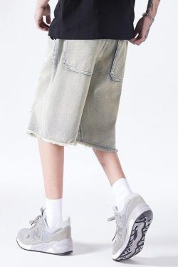 Y2K Retro Distressed Light Wash Denim Shorts - Perfect for 90s and Grunge Outfits