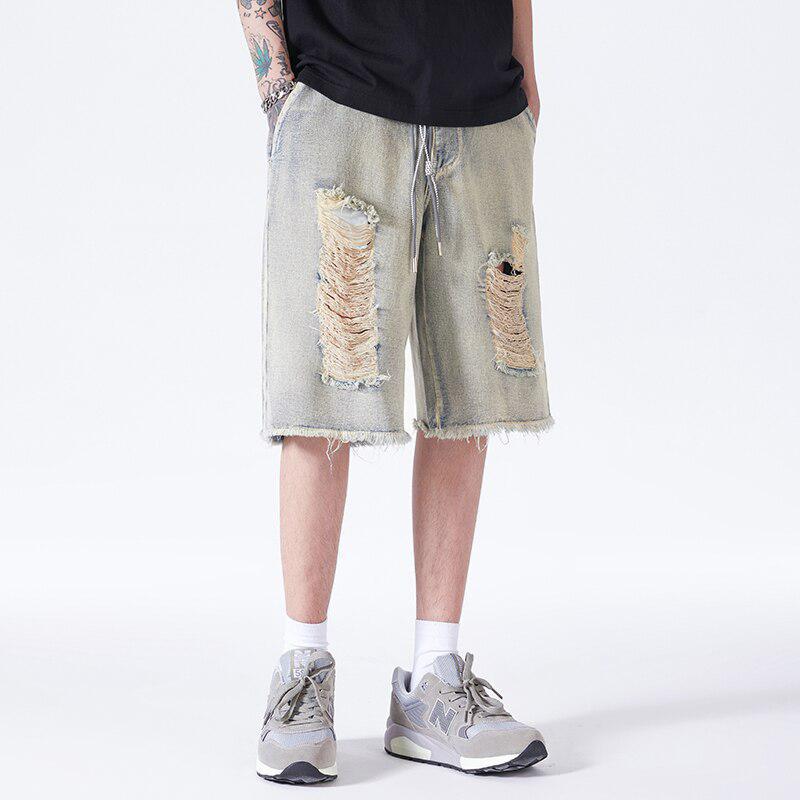 Y2K Retro Distressed Light Wash Denim Shorts - Perfect for 90s and Grunge Outfits