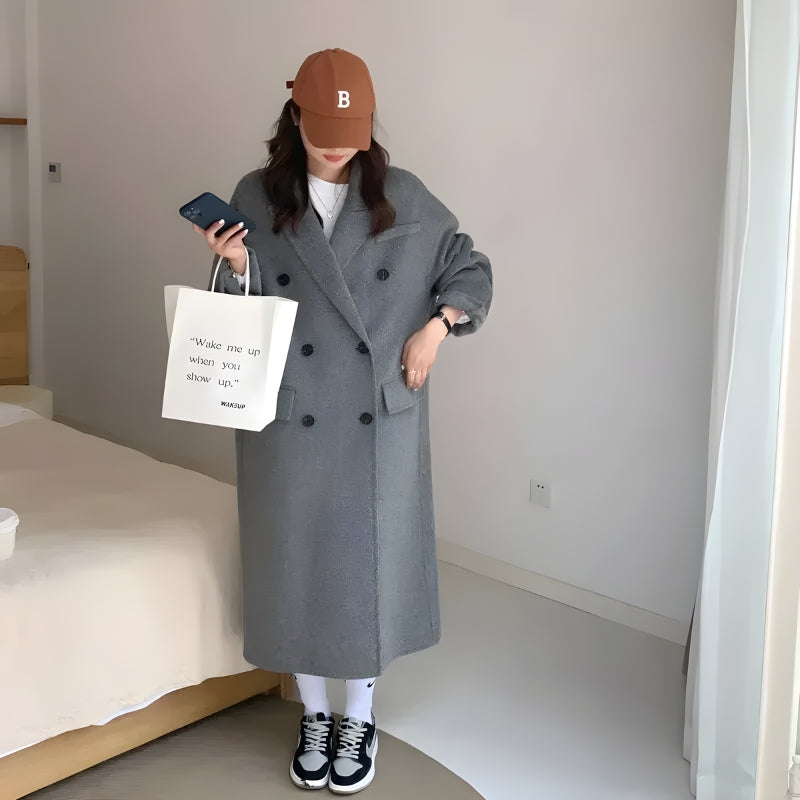 Y2K Retro Double Breasted Long Coat - Perfect for Grunge and 90s Fashion