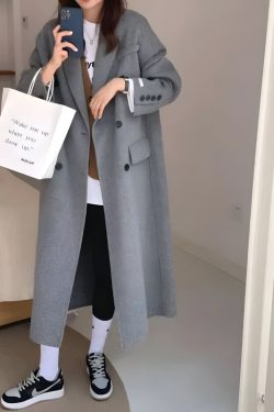 Y2K Retro Double Breasted Long Coat - Perfect for Grunge and 90s Fashion