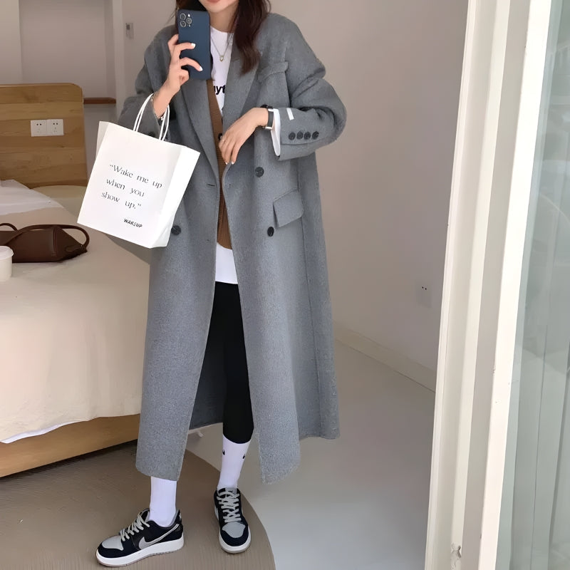 Y2K Retro Double Breasted Long Coat - Perfect for Grunge and 90s Fashion