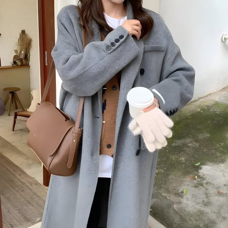 Y2K Retro Double Breasted Long Coat - Perfect for Grunge and 90s Fashion