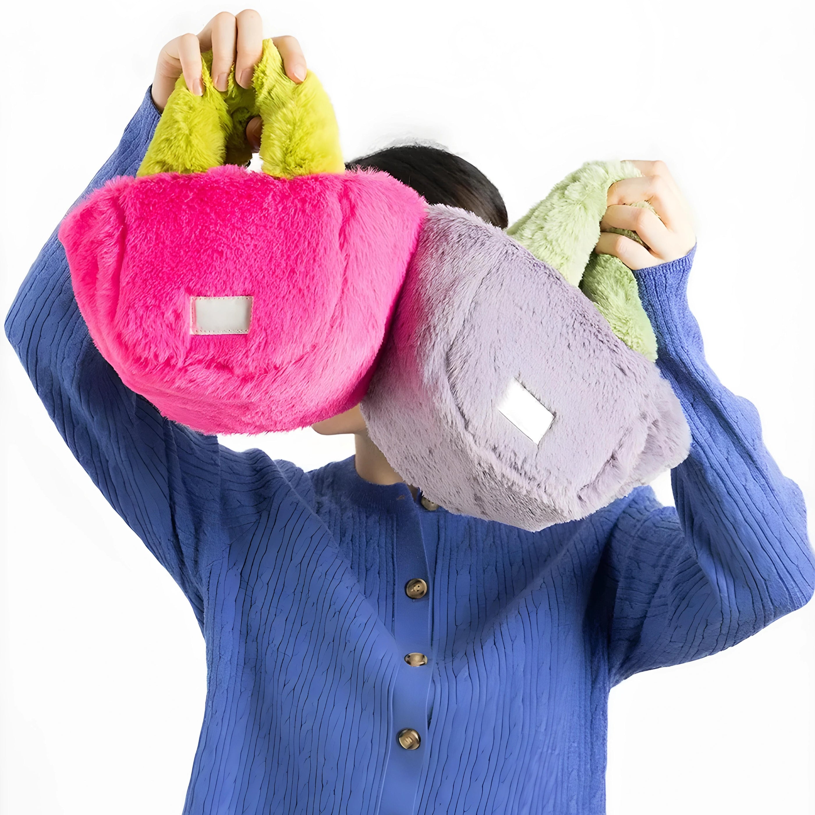 Y2K Retro Fluffy Faux Fur Basket Handbag - Perfect for 90s and Y2K Fashion Outfits