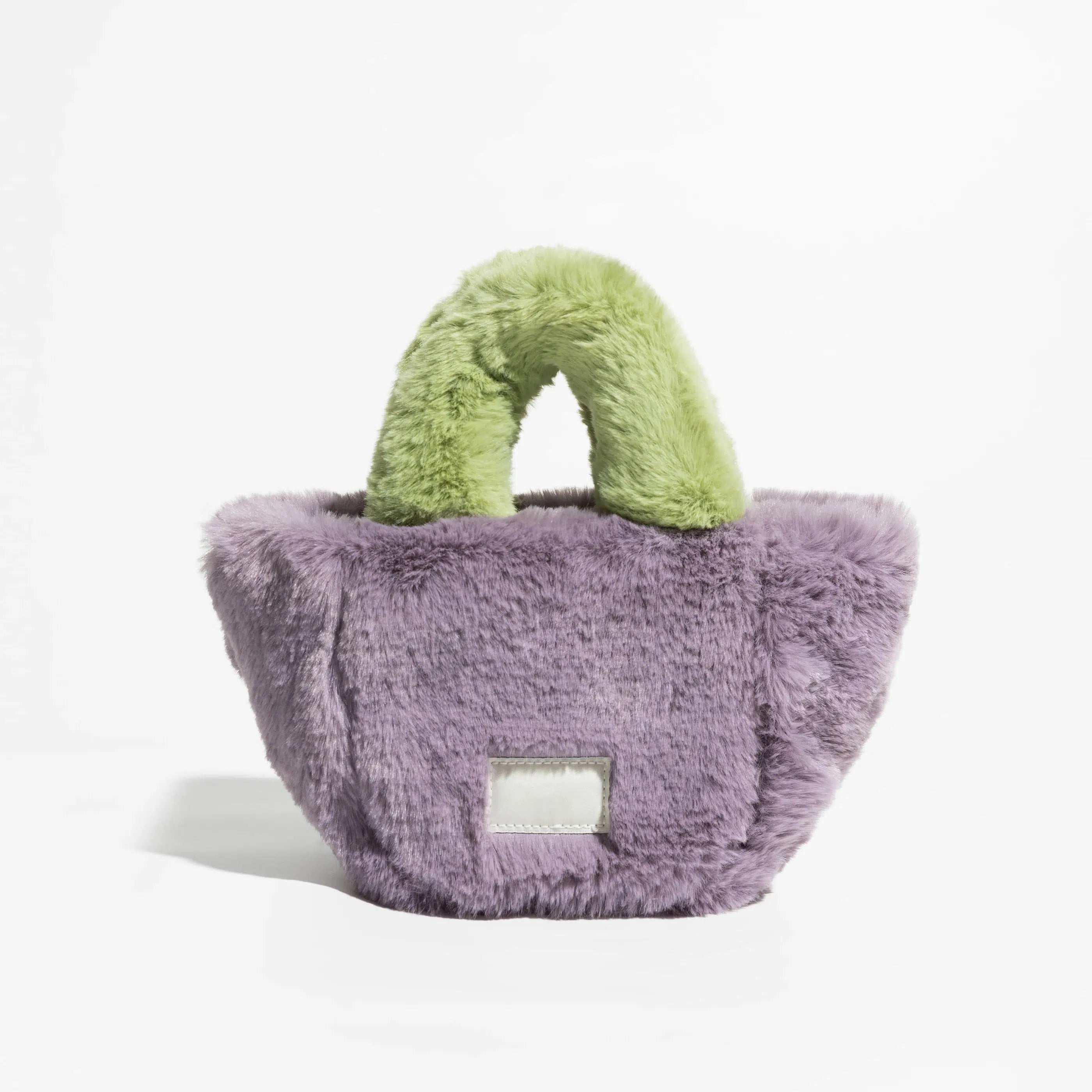 Y2K Retro Fluffy Faux Fur Basket Handbag - Perfect for 90s and Y2K Fashion Outfits