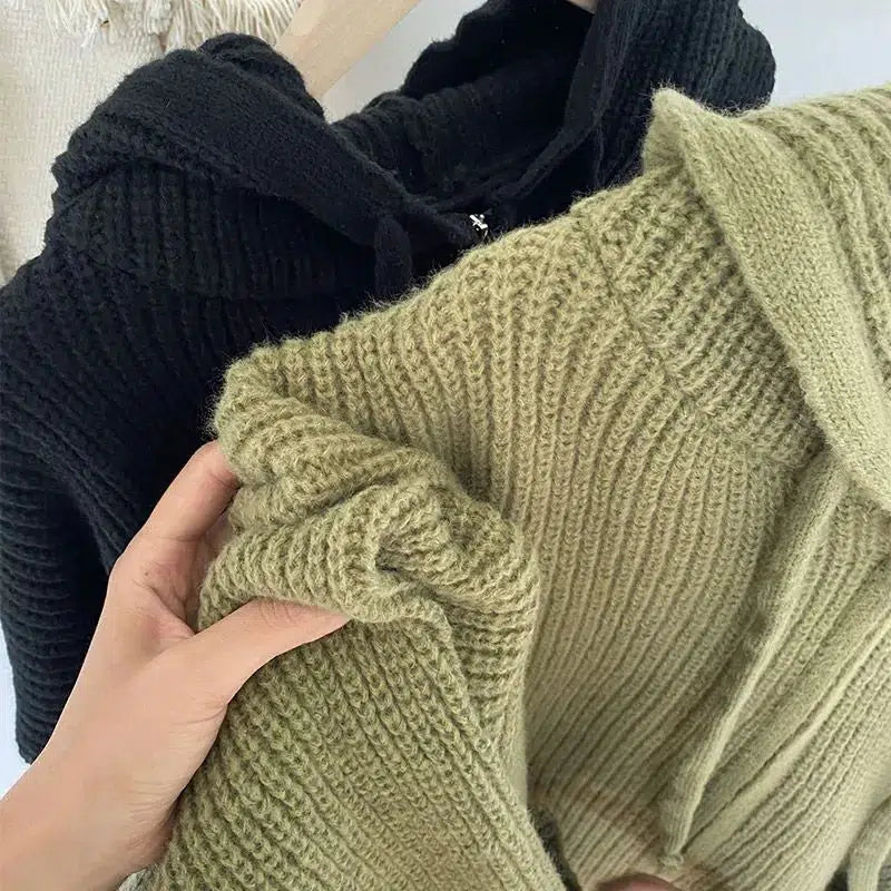 Y2K Retro Oversized Knitted Hooded Cardigan - Perfect for Grunge and 90s Fashion Outfits