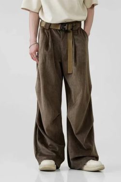 Y2K Retro Pleated Wide Leg Pants - Perfect for 90s and Grunge Outfits