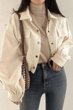 Y2K Retro Puff Sleeved Corduroy Crop Shirt - Perfect for 90s and Grunge Outfits