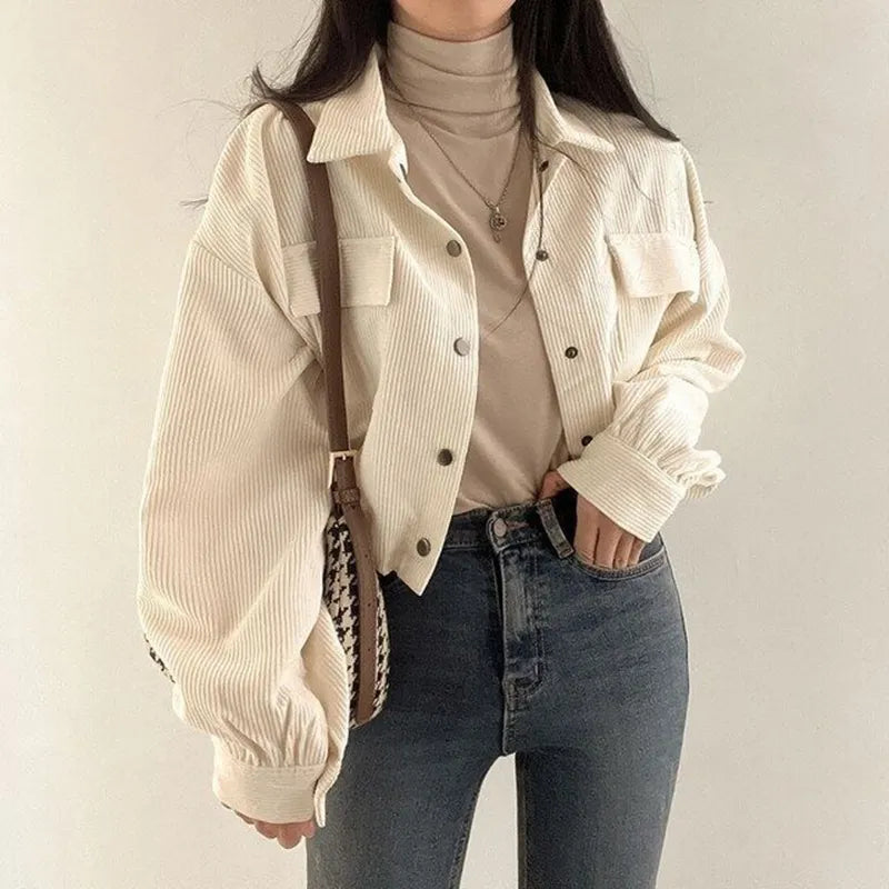 Y2K Retro Puff Sleeved Corduroy Crop Shirt - Perfect for 90s and Grunge Outfits