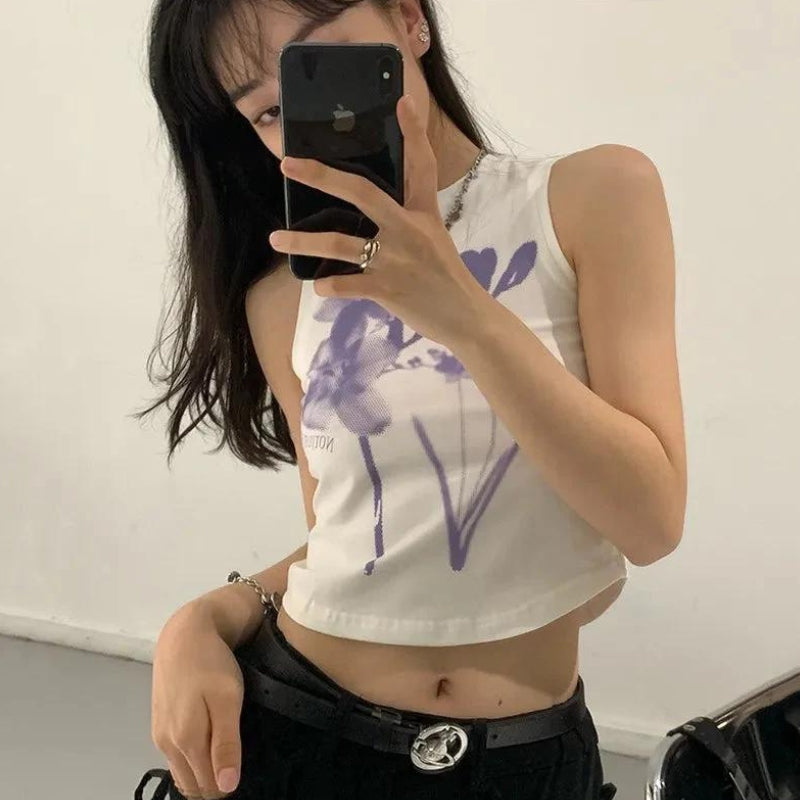 Y2K Retro Purple Flowers Tank Top - Perfect for 90s and Y2K Summer Outfits