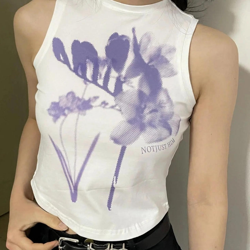 Y2K Retro Purple Flowers Tank Top - Perfect for 90s and Y2K Summer Outfits