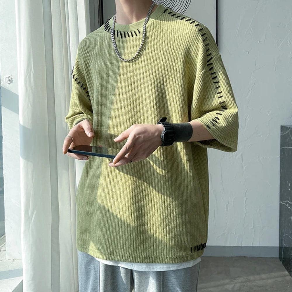 Y2K Retro Soft Boy Contrast Stitch Tee - Perfect for 90s and Grunge Outfits