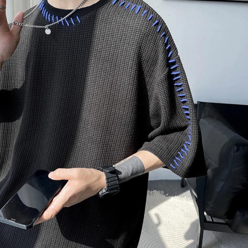 Y2K Retro Soft Boy Contrast Stitch Tee - Perfect for 90s and Grunge Outfits