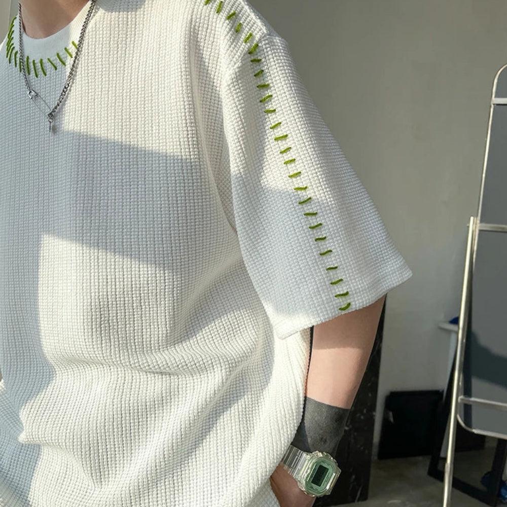Y2K Retro Soft Boy Contrast Stitch Tee - Perfect for 90s and Grunge Outfits
