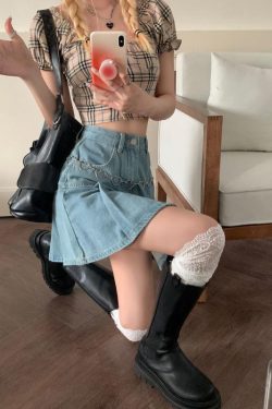 Y2K Retro Soft Girl Pleated Denim Mini Skirt - Perfect for 90s and Y2K Summer Outfits