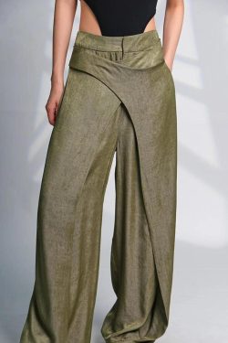 Y2K Retro Style Asymmetrical Wide Leg Pants - Perfect for 90s and Grunge Outfits