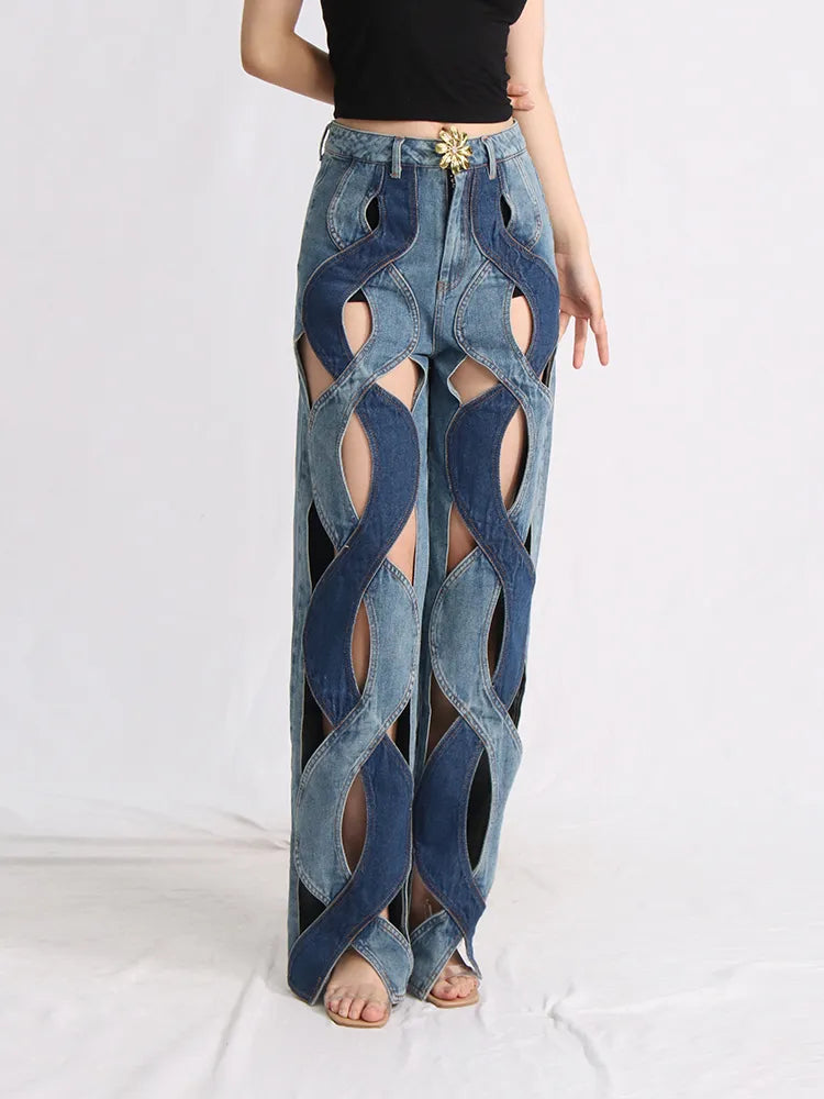 Y2K Retro Style Cut Out Denim Jeans - Perfect for 90s and Grunge Outfits