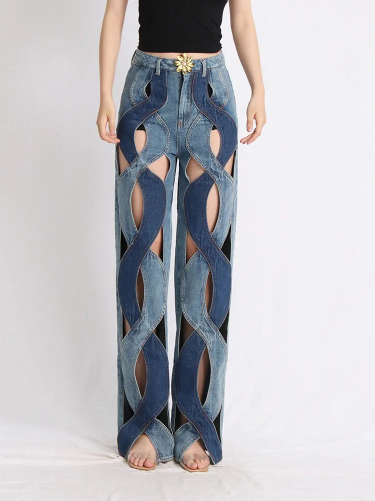 Y2K Retro Style Cut Out Denim Jeans - Perfect for 90s and Grunge Outfits