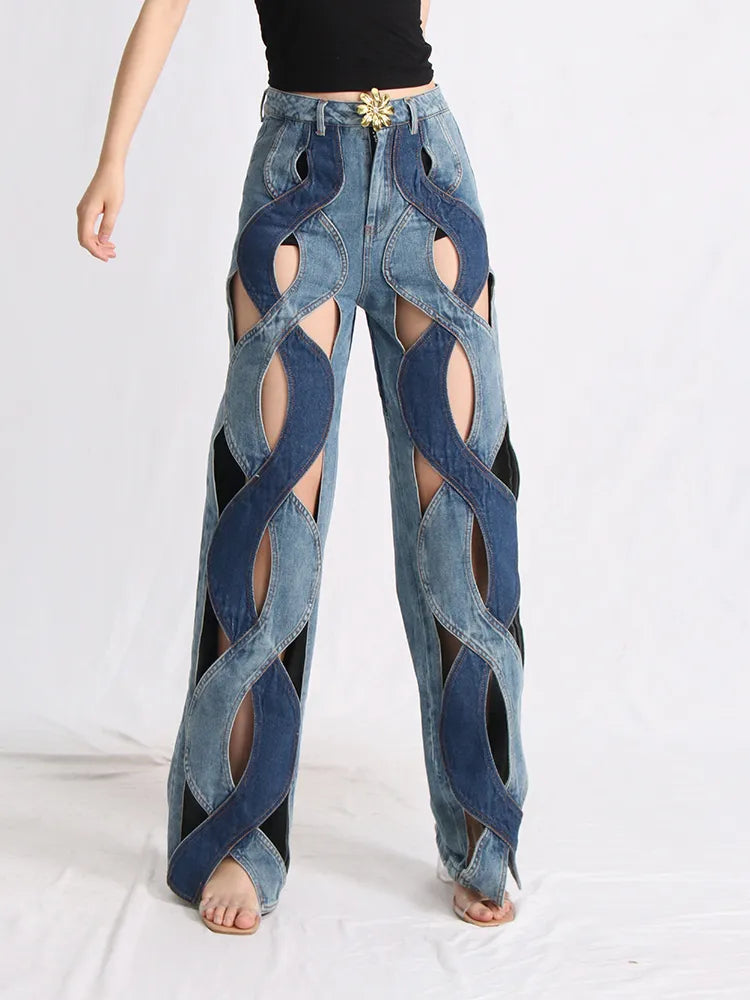 Y2K Retro Style Cut Out Denim Jeans - Perfect for 90s and Grunge Outfits