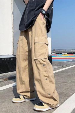 Y2K Retro Style Elastic Waist Wide Leg Cargo Pants - Perfect for 90s and Grunge Outfits