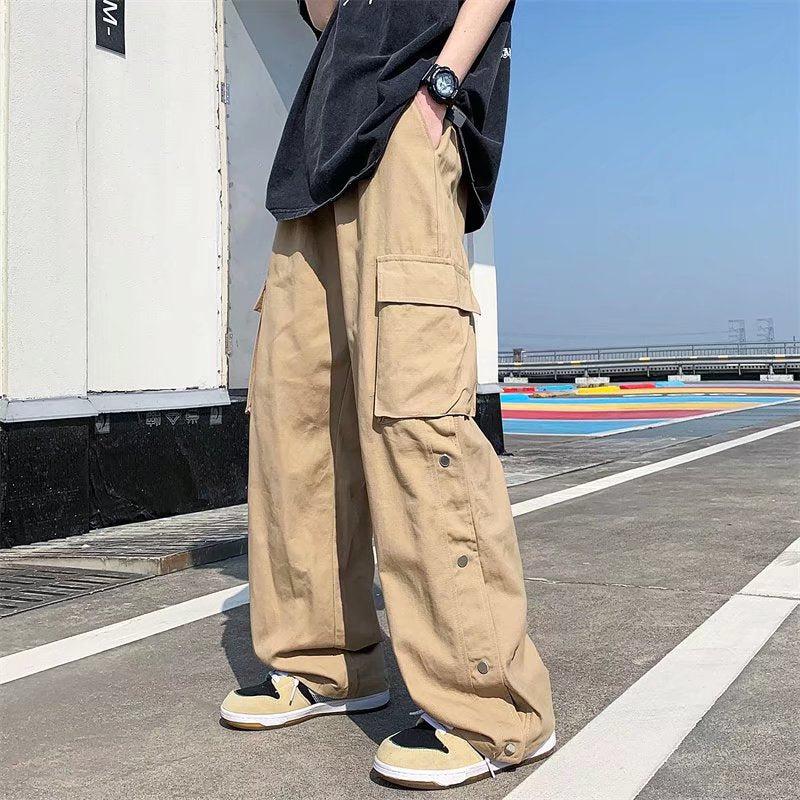 Y2K Retro Style Elastic Waist Wide Leg Cargo Pants - Perfect for 90s and Grunge Outfits