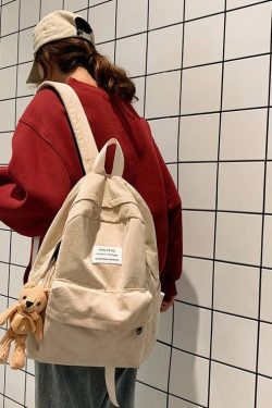 Y2K Retro Teddy Bear Corduroy Backpack - Perfect for 90s and Y2K Fashion Outfits