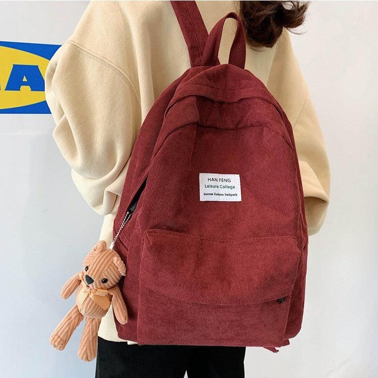 Y2K Retro Teddy Bear Corduroy Backpack - Perfect for 90s and Y2K Fashion Outfits