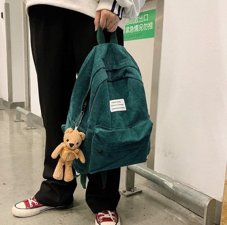 Y2K Retro Teddy Bear Corduroy Backpack - Perfect for 90s and Y2K Fashion Outfits