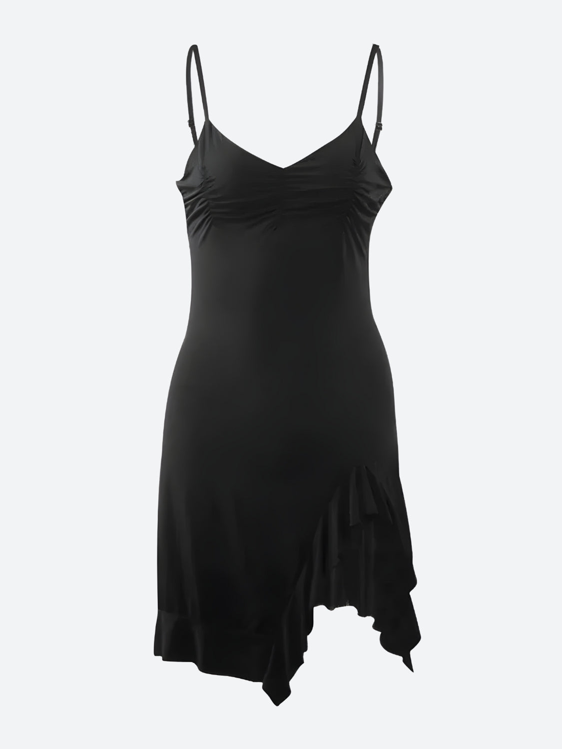 Y2K Ruffled Slit Bodycon Mini Dress - Retro Style Douyin Dress for Summer