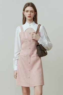 Y2K Soft Girl Mini Dress with Shirt Sleeves - Retro Style Douyin Dress