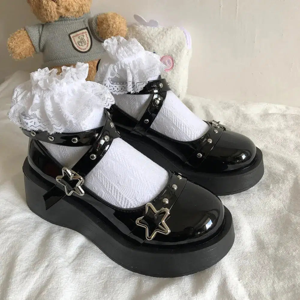 Y2K Star Buckled Platform Mary Jane Shoes - Retro Style Y2K Shoes