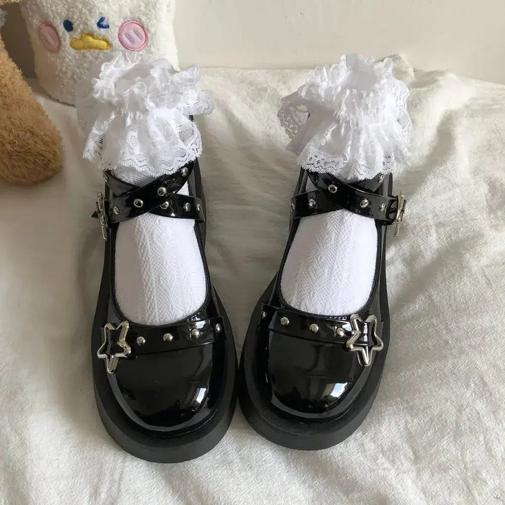 Y2K Star Buckled Platform Mary Jane Shoes - Retro Style Y2K Shoes