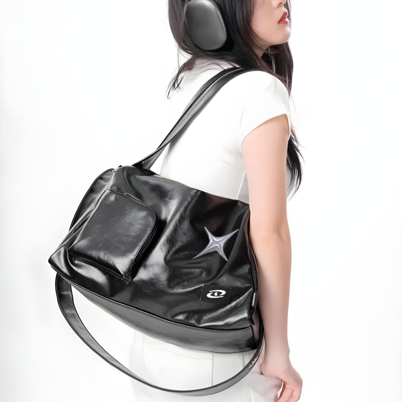 Y2K Star Faux Leather Bag - Retro Style Grunge Accessory for 90s and Y2K Outfits
