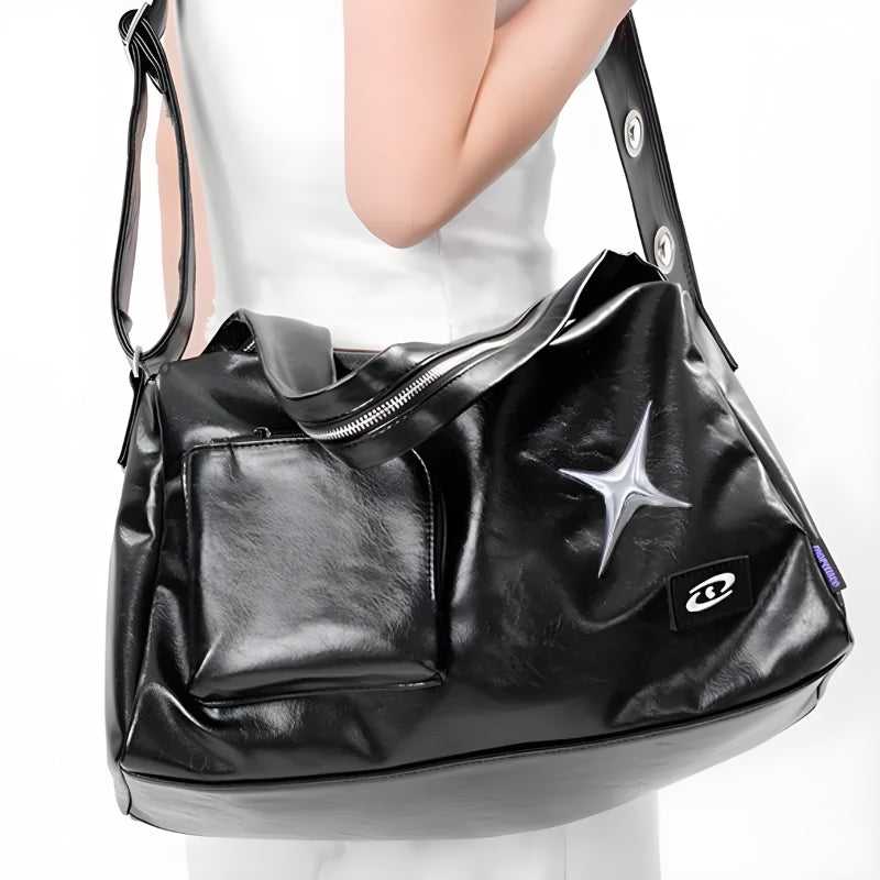 Y2K Star Faux Leather Bag - Retro Style Grunge Accessory for 90s and Y2K Outfits