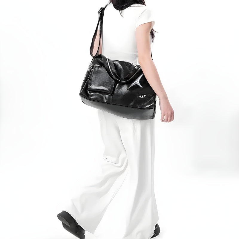 Y2K Star Faux Leather Bag - Retro Style Grunge Accessory for 90s and Y2K Outfits