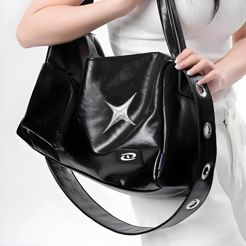 Y2K Star Faux Leather Bag - Retro Style Grunge Accessory for 90s and Y2K Outfits