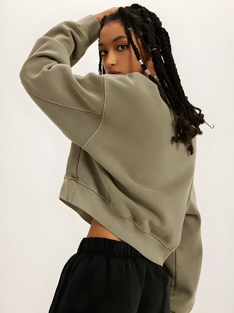 Y2K V-Neck Drop Shoulder Cropped Sweatshirt - Retro 90s Grunge Style