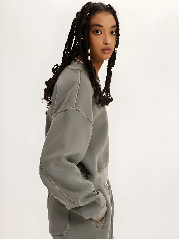 Y2K V-Neck Drop Shoulder Cropped Sweatshirt - Retro 90s Grunge Style