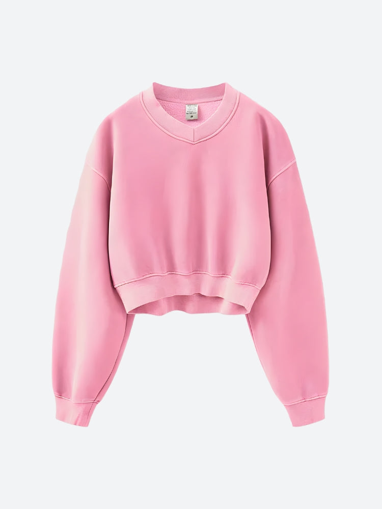 Y2K V-Neck Drop Shoulder Cropped Sweatshirt - Retro 90s Grunge Style