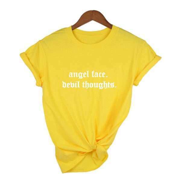 Angel Face Devil Thoughts Y2K Grunge Aesthetic T-Shirt - 90S Fashion, Retro, Summer Outfits