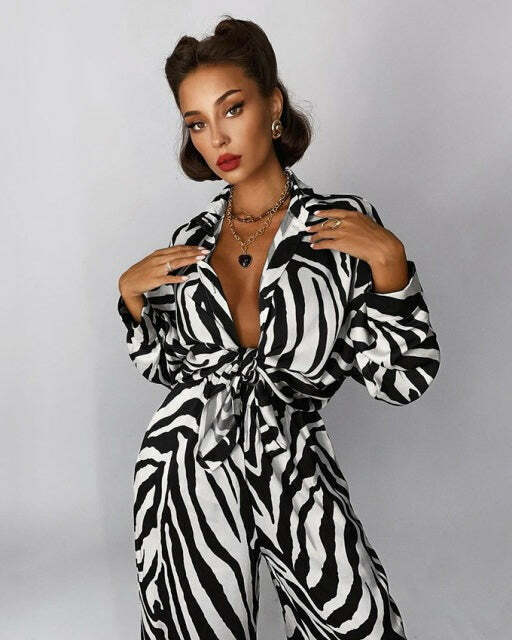 Asha Zebra Two Piece Set - Y2K Summer Grunge Outfit, 90S Fashion, Retro Style, Y2K Party