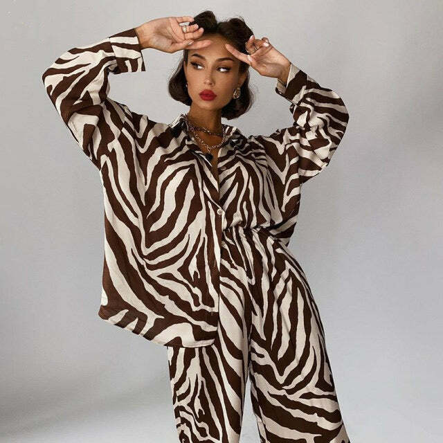 Asha Zebra Two Piece Set - Y2K Summer Grunge Outfit, 90S Fashion, Retro Style, Y2K Party