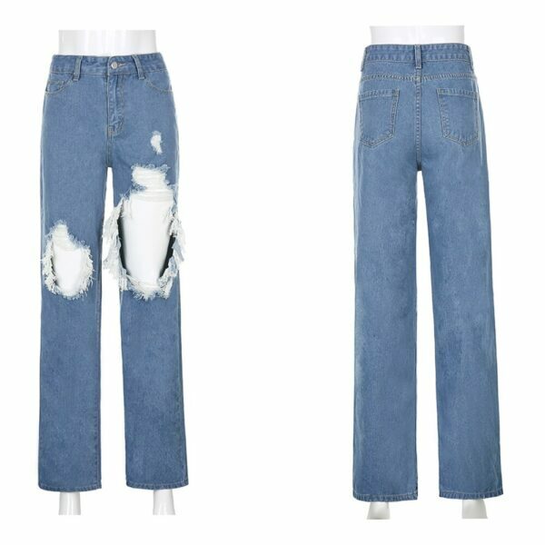 Aubrey Ripped Jeans - Y2K Summer Grunge, 90S Retro Style, Hip Hop Fashion, Y2K Club Outfits